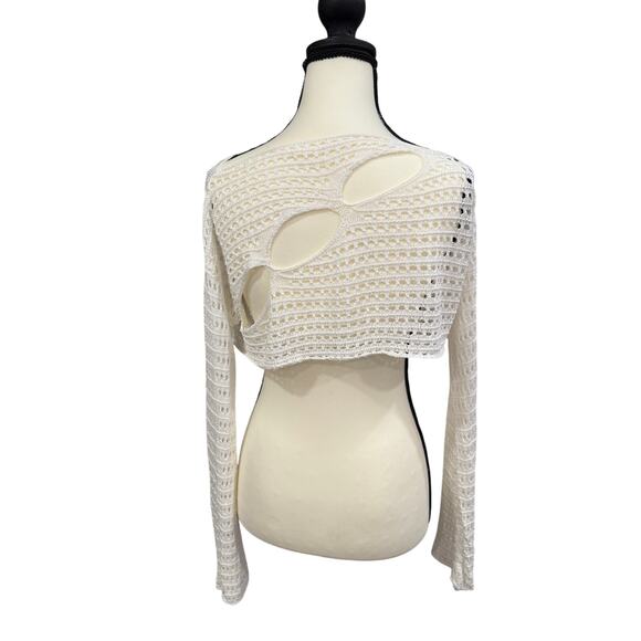 Handmade White Crochet Open Knit Crop Top Cutout Back Festival Boho Small - Picture 2 of 9